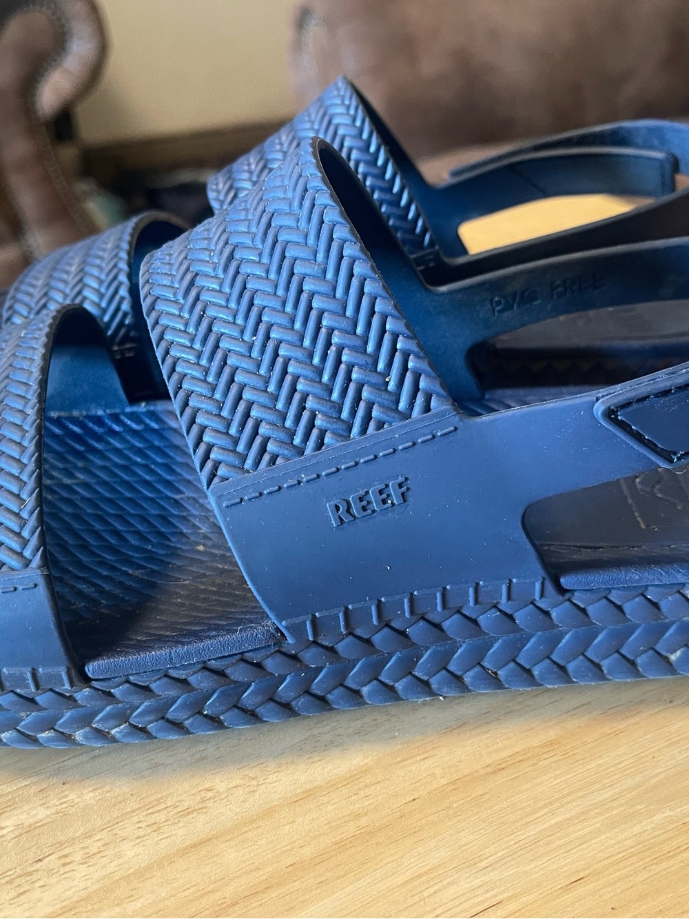 Reef Women's Navy Blue Platform Slide Sandals Adjustable Strap Woven Rubber
